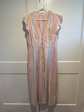 Marine Layer Camila Button-down Pastel Striped midi dress, beachy casual, size L